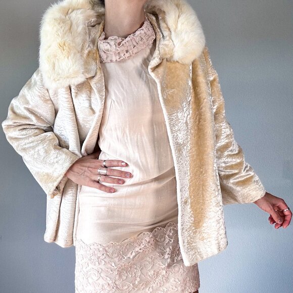Vintage Mink Collar 3/4" Coat in Cream Size small - Picture 1 of 10